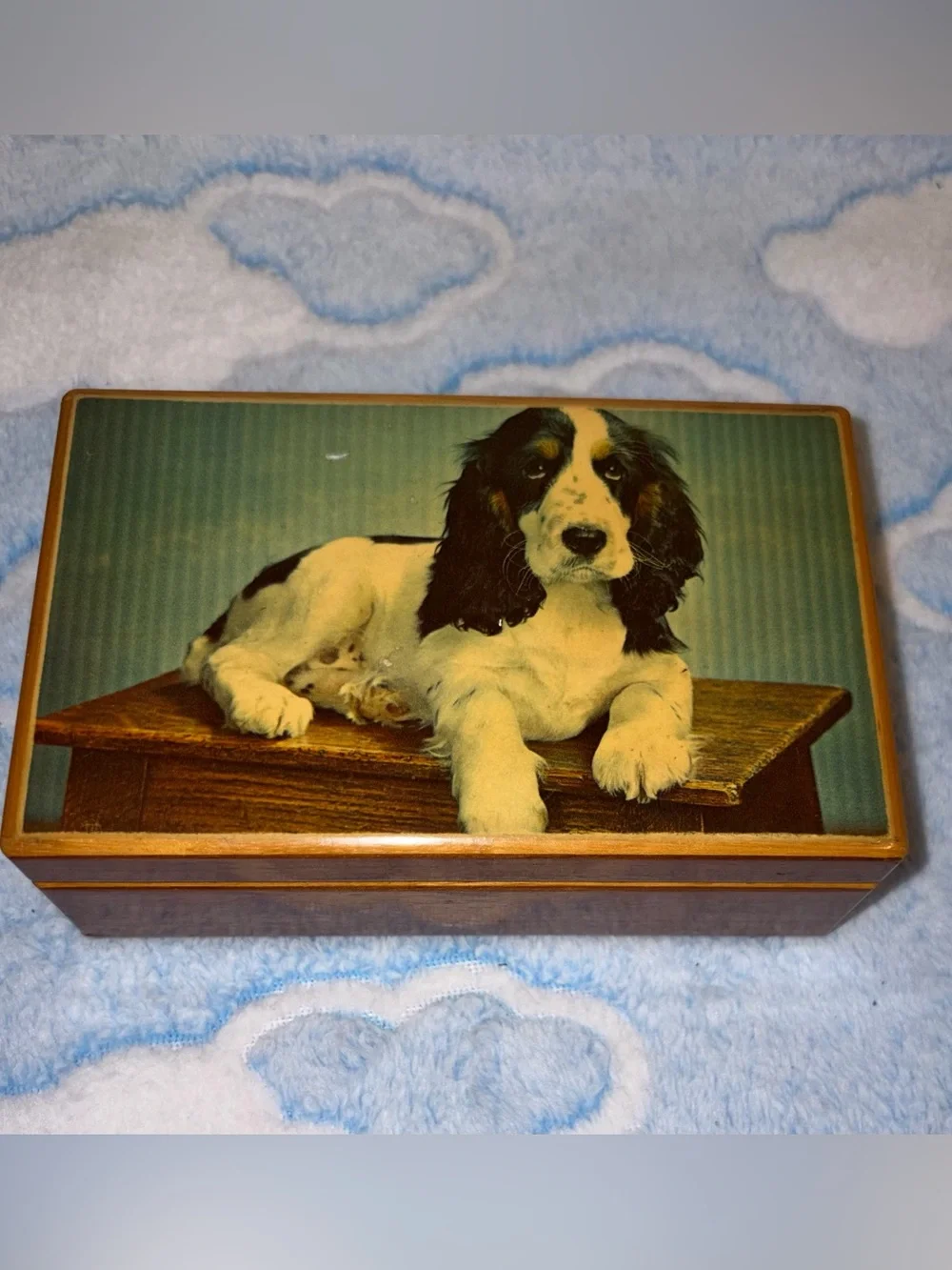 Vintage Tallent of Old Bond Street  musical jewellery box With Spaniel Dog